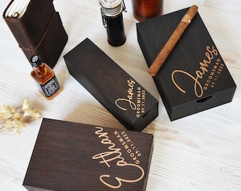 Boîte de garçon d’honneur personnalisée, boîte en bois personnalisée pour hommes, boîte-cadeau de proposition de garçon d’honneur en bois vide pour whisky à cigares et faveurs