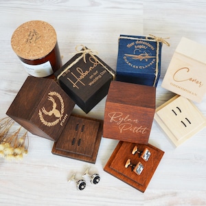 Custom Wood Cufflink Box, Empty Personalized Box for Cufflinks, Engraved Wooden Cufflinks Box, Groomsmen Proposal Cufflink Box for Gift