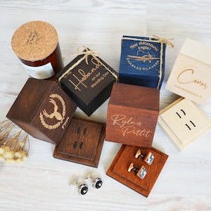 Aangepaste houten manchetknopendoos, lege gepersonaliseerde doos voor manchetknopen, gegraveerde houten manchetknopendoos, manchetknopendoos voor cadeau bruidsjonkers