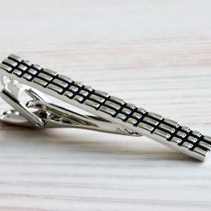 Steel Tie Clip as Men&#39;s Accessories Gift for Best Friend, Black Tie Bar as Business Gift for Him, 1st Anniversary Gift for Husband or Father