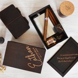 Gepersonaliseerde doos voor bruidsjonkers geschenken en gunsten, aangepaste houten doos voor mannen, vader van de bruid en bruidegom geschenkdoos