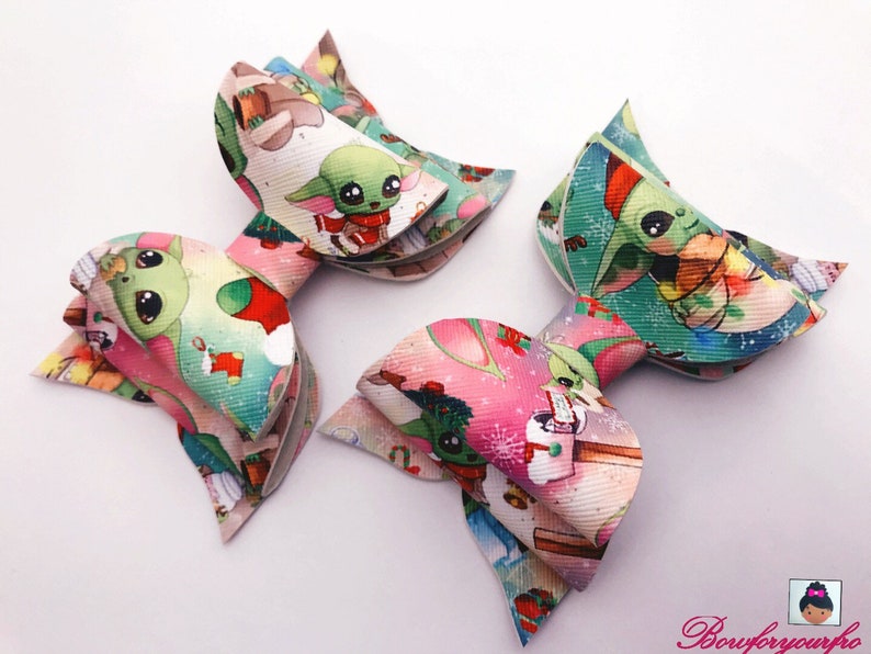 handmade Baby Yoda faux leather piggy tails perfect gift green holiday and ready to ship. red Christmas