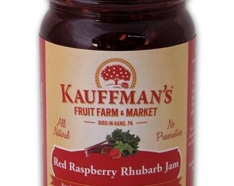 Kauffman Orchards Red Raspberry Rhubarb Jam, All Natural, No Preservatives, 9 oz. Jar