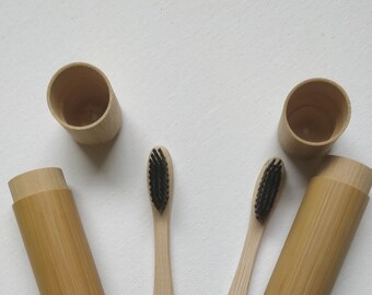 Eco Friendly Bamboo Toothbrush with Travel Case | Family toothbrush kit | Zero Waste Dental Hygiene Vegan Christmas gift