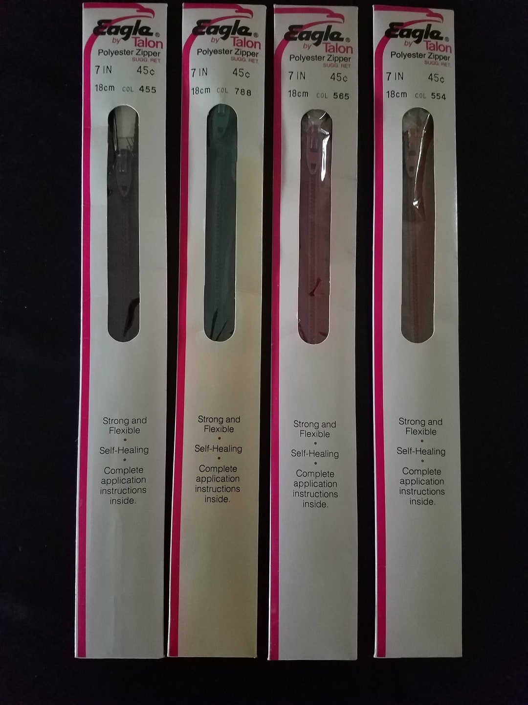 A Set of 4 Seven Inch Zippers, Coil Zipper, Polyester Zippers, Dress ...
