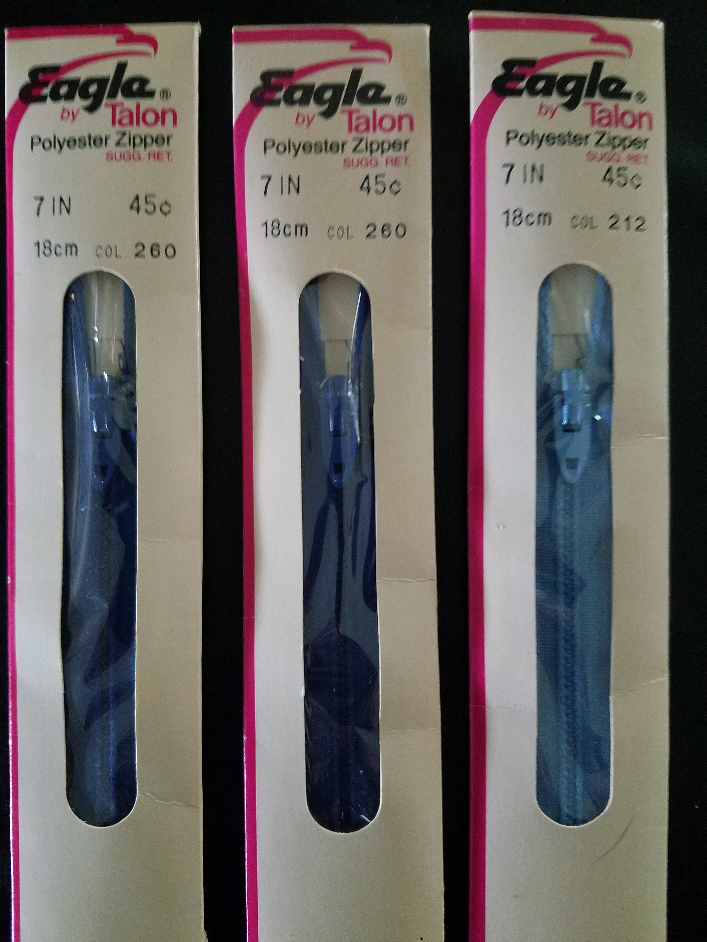 Set of 3 Seven Inch Blue Zippers, Zippers, Coil Zipper, 7 Inch Zipper ...