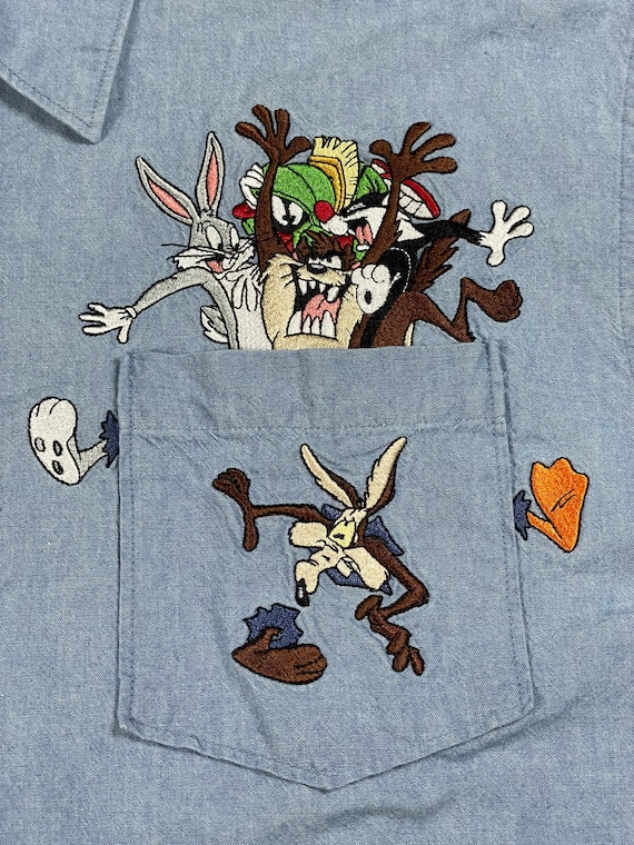 2001 Looney Tunes Embroidered Denim Shirt (Large) - image 3