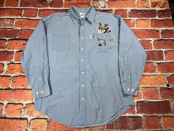 2001 Looney Tunes Embroidered Denim Shirt (Large) - image 1