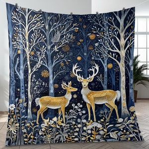Scandinavian design blanket, reindeer blanket, cozy Nordic blanket, mystic forest bed throw, Scandinavian bedroom decor, folk blanket quilt