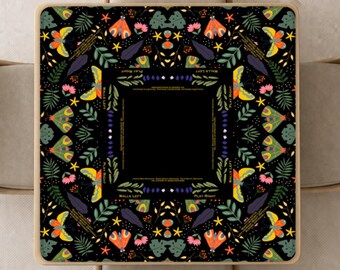 Whimsical Moth Mahjong Mat with Instructions (Rules), dark Night Moth Mahjong playing pad with Bag