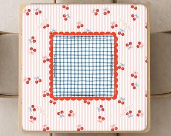 Mahjong Mat with Cherry Design, Instructions (Rules) printed, Summer Dopamine Decor Mahjong playing pad in pink and blue with Bag