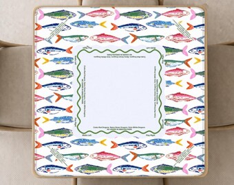 Mahjong Mat with Fishes, Instructions (Rules) printed on the mat, Fish Themed Mahjong playing pad in with Bag