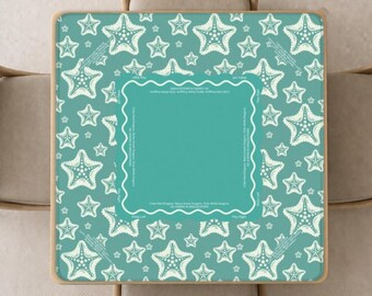 Tapete de Mahjong con forma de estrella de mar color turquesa con instrucciones (reglas) impresas, tapete de juego de Mahjong color turquesa con bolsa.