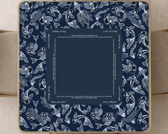 Koi Fish Mahjong Mat with Instructions (Rules), Blue Oriental Carp Mahjong playing pad with Bag
