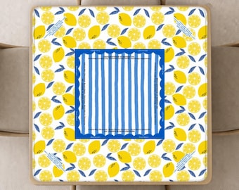 Lemons Mahjong Mat with Instructions (Rules) printed, Summer Yellow and Blue Mahjong playing pad with Bag