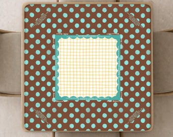 Teal Polkadot Mahjong Mat with Instructions (Rules) printed, Summer Dopamine Decor Mahjong playing pad in blue and red with Bag