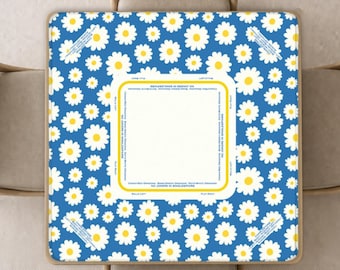Daisy Mahjong Mat with Instructions (Rules) printed, Summer Yellow, White and Blue Floral Mahjong playing pad with Bag