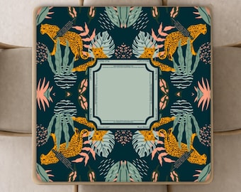 Jungle Tiger Mahjong Mat with Instructions (Rules), Green Tropical Mahjong playing pad with Bag