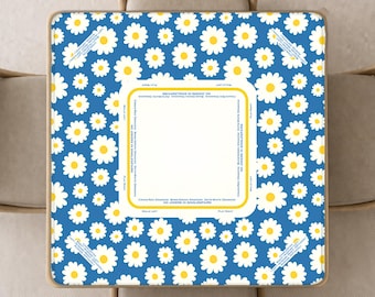 Mahjongmatta i gult, vitt och blått blommigt, sommargult, vitt och blått, med väska.
