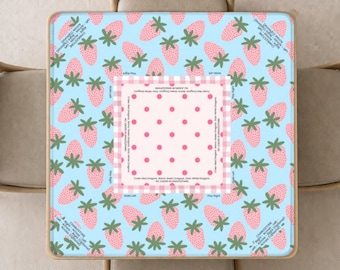 Strawberry Mahjong Mat with Instructions (Rules) printed, Dopamine Decor Mahjong playing pad in blue and pink with Bag
