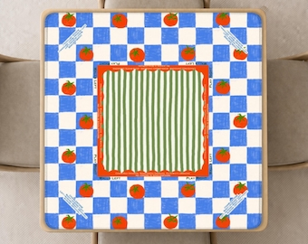 Tomatoes Mahjong Mat with Instructions (Rules) printed, Summer Dopamine Decor Mahjong playing pad in blue and red with Bag