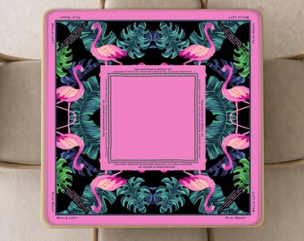 Pink Flamingo Mahjong Mat with Instructions (Rules) printed, Tropical Jungle Mahjong playing pad with Bag