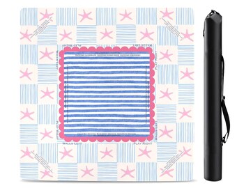 33" Starfish Mahjong Mat with Instructions (Rules) printed, Ships from USA, Dopamine Decor Mahjong playing pad in blue and pink with Bag