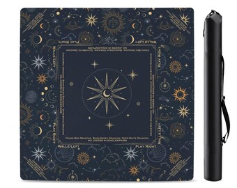 33" Celestial Mahjong Mat with Instructions (Rules), Ships from USA, Sun Stars and Moon Mahjong playing pad with Bag