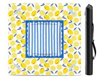 33" Lemons Mahjong Mat with Instructions (Rules) printed, Ships from USA, Summer Yellow and Blue Mahjong playing pad with Bag