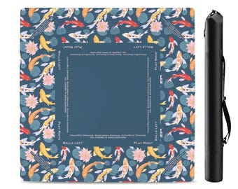 33" Koi Fish Mahjong Mat with Instructions (Rules), Ships from USA, Blue Oriental Mahjong playing pad with Bag