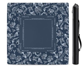 33" Koi Fish Mahjong Mat with Instructions (Rules), Ships from USA, Blue Oriental Carp Mahjong playing pad with Bag