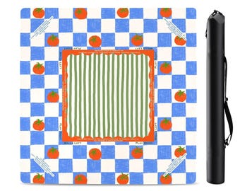 33" Tomatoes Mahjong Mat with Instructions (Rules) printed, Ships from USA, Summer Dopamine Decor Mahjong pad in blue and red with Bag