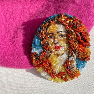 Beaded brooch based on the famous painting "Birth of Venus" detail (the face of Venus) with beads Gift idea for lovers of the unusual