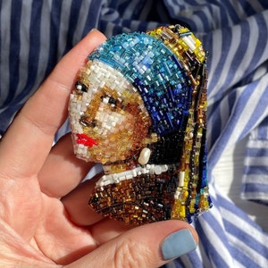 Handmade beaded brooch Famous painting Portrait made of beads Gift idea for unusual lovers