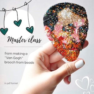 Master class brooch Vincent Van Gogh self-portrait Portrait Brooch Pin Embroidery Tutorial PDF Digital file