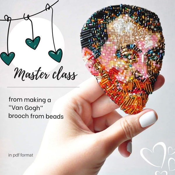 Master class brooch Vincent Van Gogh self-portrait Portrait Brooch Pin Embroidery Tutorial PDF Digital file Ukrainian art Ukraine shop