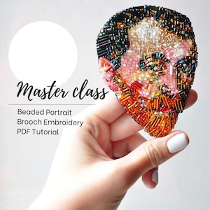 Master class brooch self-portrait Portrait Brooch Pin Embroidery Tutorial PDF Digital file