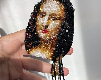 Embroidered Portrait Beaded Brooch Famous Painting Jewelry Original Artwork Handmade Brooch Embroidered Portrait Gift Idea