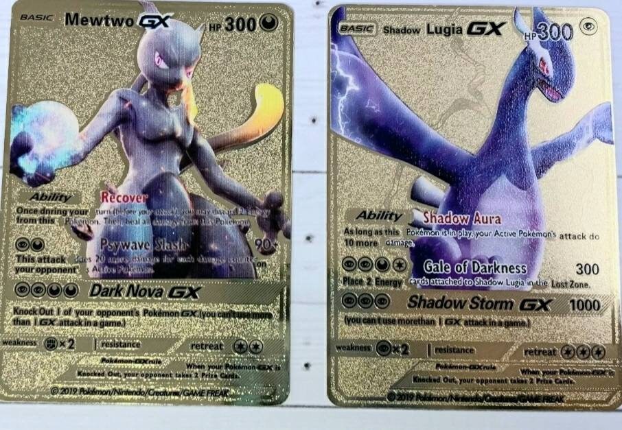 Shadow Mewtwo GX & Lugia GX CUSTOM Gold Pokemon Cards Metal | Etsy