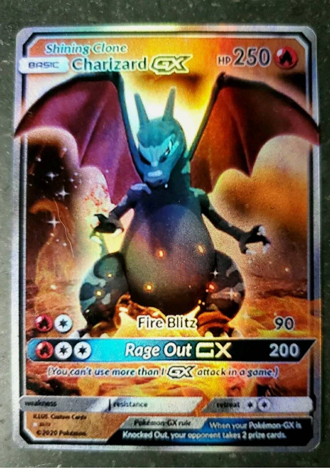 SHINING CHARIZARD CLONE Gx - Pokemon Custom Orica card - Full art handmade Holo rare Collectible Card -xmas gift kids