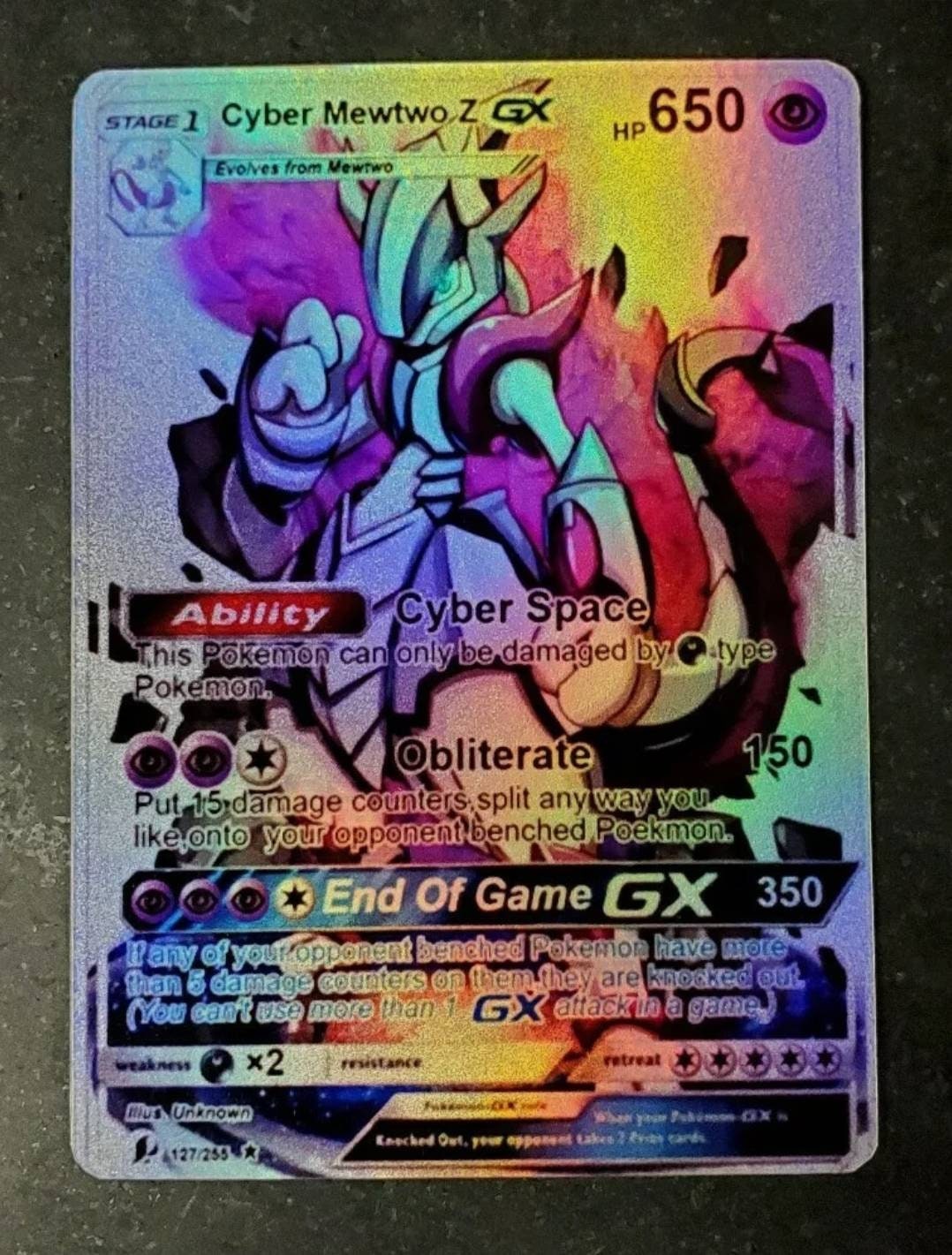 Legendary Rare Shiny Pokemon Mewtwo Gx Cyber Z Full Art Etsy Singapore