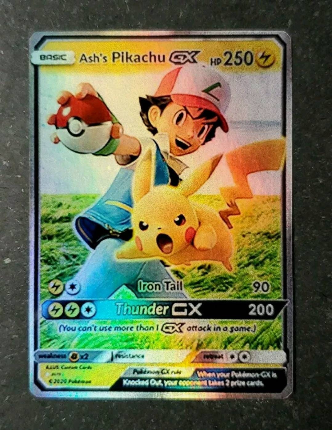 POKEMON: ASH'S PIKACHU Gx rare holo Full art Custom | Etsy