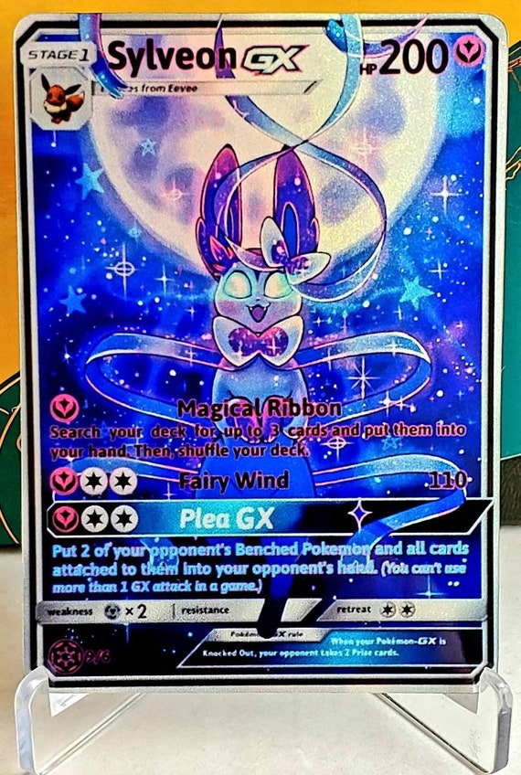 Legendary Rare Shiny Pokemon Slyveon Gx Full Art Holographic Etsy
