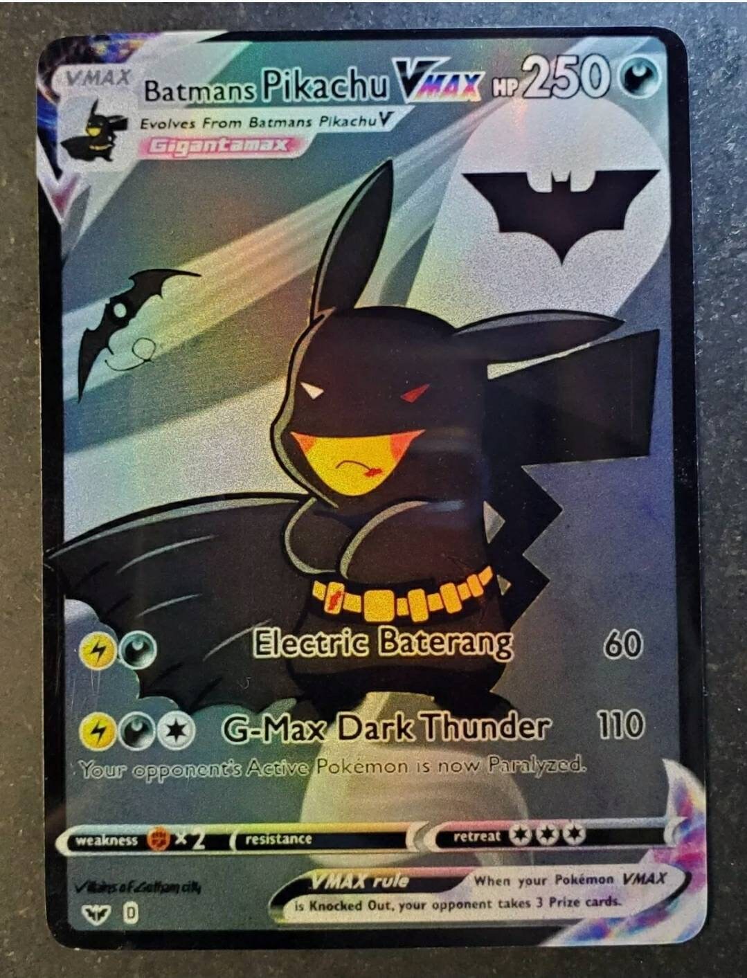 Pikachu Vmax Batman Custom Orica Card Full Art Holographic Etsy Uk