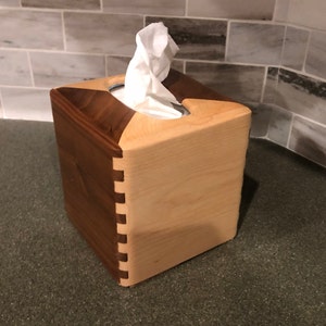 Tissue Box Cover w/Optional Drawer Enclosure** (Walnut/Maple, Hickory, Canary, Walnut, Cherry, Maple, Mahogany)