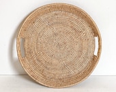 Decorative round basket tray, coffee table tray, serving tray