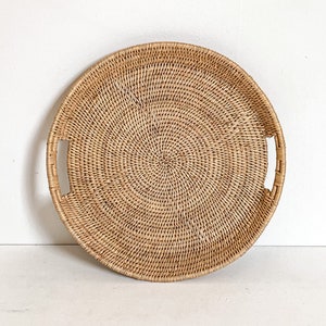 Decorative round basket tray, coffee table tray, serving tray