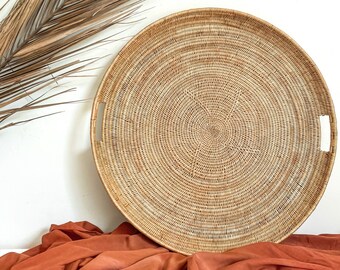 Large round woven wall basket tray, outdoor dining table large tray, extra large tray, wall basket tray for hanging