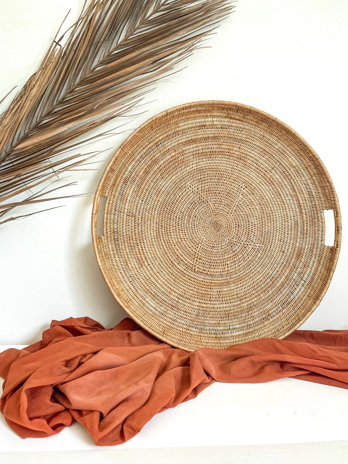 Extra large woven round decorative tray wall decor or table Etsy