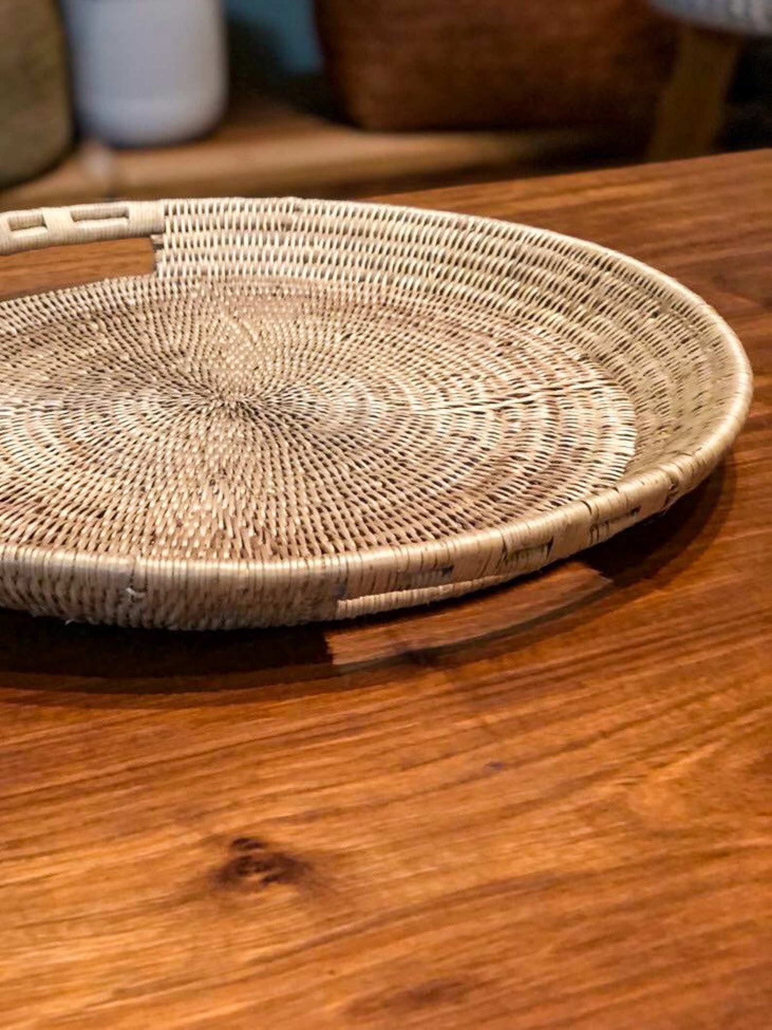 Decorative round basket tray coffee table tray wall decor Etsy